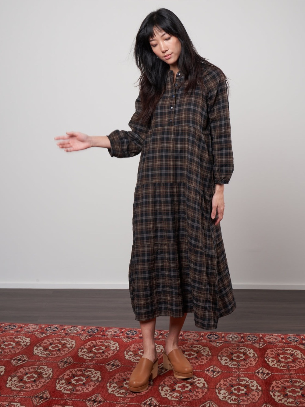 Pietsie Long Sleeve Maxi Dress in Vintage Plaid